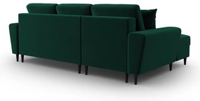 Zielony aksamitny rozkładany/ze schowkiem narożnik (lewostronny/z szezlongiem) Kyoto – Cosmopolitan Design