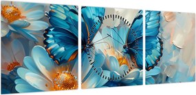 Obraz - Niebieskie motyle (z zegarem) (90x30 cm)