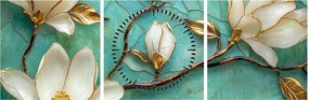 Obraz - 3D magnolie (z zegarem) (90x30 cm)