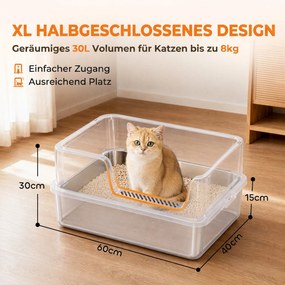 PawHut Kuweta XL ze stali nierdzewnej z pokrywą, wysokie ścianki, szufelka, szczotka, mata dla kotów do 8 kg jasnoszara | Aosom PL