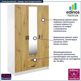 Skandynawska szafa trzydrzwiowa biały + dąb artisan D2-P71