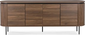 Komoda do Salonu BECK 200 cm Orzech Czterodrzwiowa Ryflowana Japandi