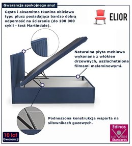Granatowe łóżko tapicerowane z pojemnikiem P5-H86