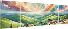 Obraz – Konie galopujące przez krajobraz (170x50 cm)