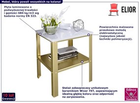 Minimalistyczny stolik kawowy z półką złoty + biały połysk - Kurina 3X