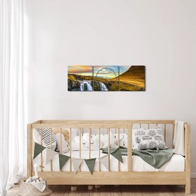 Zdjęcie góry i wodospadów na Islandii (z zegarem) (90x30 cm)