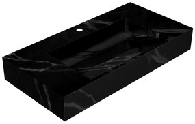 Umywalka podwieszana TAKOTNA z twardego materiału marmuropodobnego w kolorze czarnym – 90,2 × 45,2 × 8 cm (dł. × szer. × wys.)