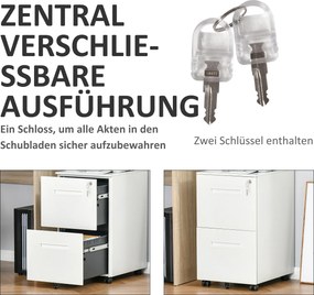 Vinsetto Rollcontainer Biurowy z Uniwersalnymi Kółkami Biały 39x48x67cm Przechowywanie Dokumentów | Aosom PL