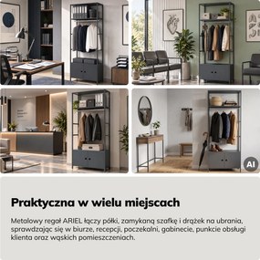 Regał biurowy otwarty z drążkiem na ubrania, do recepcji i poczekalni, metalowy, antracytowy, 800x2200x400 mm: ARIEL
