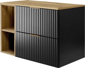 Szafka pod umywalkę, Czarny / Dąb Craft + złoty uchwyt, 80 x 57 x 46 cm + Blat