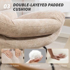 HOMCOM Tapicerowany fotel bujany z nogami stalowymi i drewnianymi płozami, kremowy