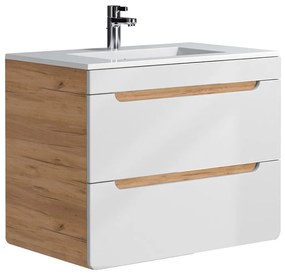 Szafka łazienkowa wisząca z umywalką do zabudowy – kolor naturalny i biały – 80 cm – ARUBA
