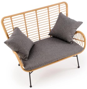 IKARO XL sofa naturalny-popiel, rattan, tkanina, boho, skandynawski