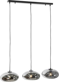 Lampa wisząca czarna z dymionym szkłem prostokątnym 3-światłowa - Ayesha