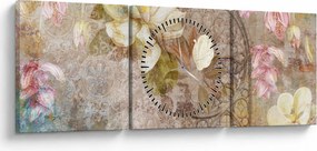 Obraz - Ozdoba kwiatowa (z zegarem) (90x30 cm)