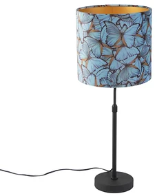 Lampa stołowa regulowana czarna klosz welurowy motyle 25cm - Parte klasyczny/Antyczny Oswietlenie wewnetrzne