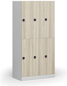 Szafka skrytkowa, 6 schowków, 1850 x 900 x 500 mm, demontaż, zamek kodowy, drzwi laminowane, dąb naturalny