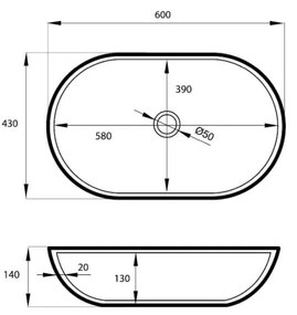 Umywalka ceramiczna nablatowa owalna czarna matowa 60 x 43 cm DOTI Black z cienkim rantem typu Slim