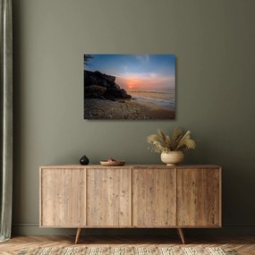 Obraz na szkle - zachód słońca na plaży (70x50 cm)