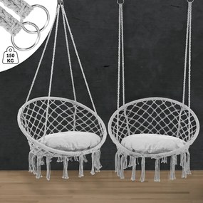 Detex Wiszące krzesło BOHO z poduszkami, Ø61cm, jasnoszara