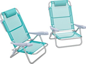 Outsunny Zestaw 2 składanych krzeseł campingowych z siateczkowym regulowanym oparciem i zagłówkiem, 62 x 65 x 80 cm, turkusowe | Aosom PL
