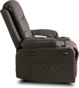Fotel Masujący BOX Rozkładany Wypoczynkowy z Podnóżkiem Ciemnobrązowy Ekoskóra Nowoczesny