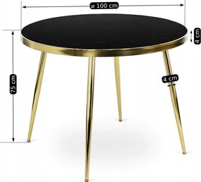 Stół Okrągły TINGA 100 cm Czarny/Złoty Glamour