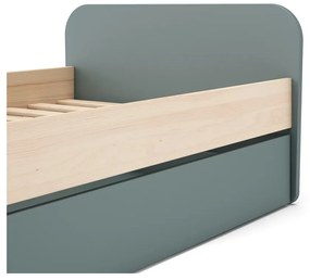 Łóżko dziecięce w dekorze sosny z wysuwanym łóżkiem ze schowkiem ze stelażem 90x200 cm w naturalnym kolorze/szarozielone Esteban – Marckeric