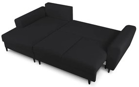 Czarny rozkładany/ze schowkiem narożnik z materiału bouclé (lewostronny/z szezlongiem) Kyoto – Cosmopolitan Design