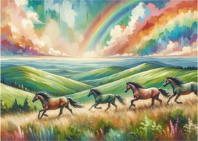 Obraz – Konie galopujące przez krajobraz (70x50 cm)