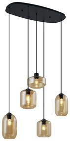 Nowoczesna lampa wisząca czarna z bursztynowym szkłem 5-punktowa - Sheena Nowoczesny Oswietlenie wewnetrzne