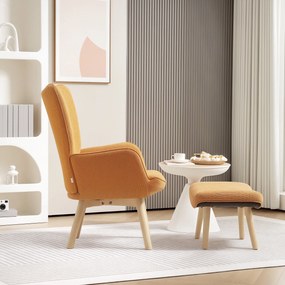 HOMCOM Akcentowy Fotel z Otomaną, Relaxsessel w Wyglądzie Sztruksu, Fotel z Podłokietnikami na Drewnianych Nogach, do Salonu, Brązowy