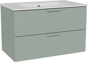 Wisząca szafka łazienkowa z umywalką wpuszczaną w blat – Szałwiowa zieleń – Szer80 cm – AVORELI