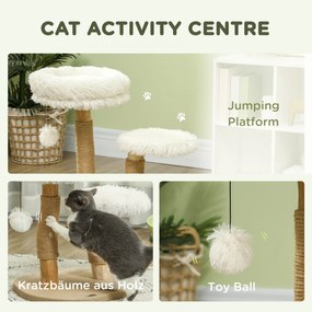 PawHut Drapak dla kota, 61,5 cm, z łóżkiem kocim, słupami do drapania, platformą do skakania, piłką do zabawy, dla kotów do 5 kg, Biały