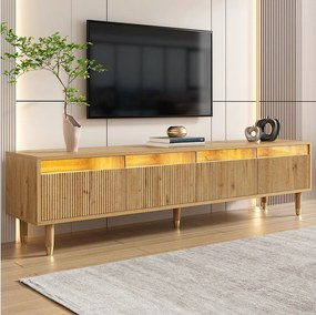 Szafka RTV imitująca drewno - 178 cm x 35 x 45 cm - z 4 szufladami - do salonu - MDF - naturalna
