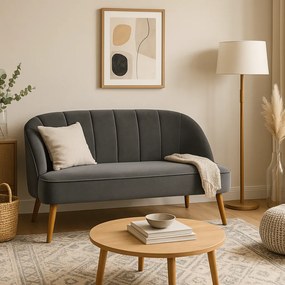 Mała sofa dwuosobowa NAOVA, aksamitne obicie, drewniane nóżki