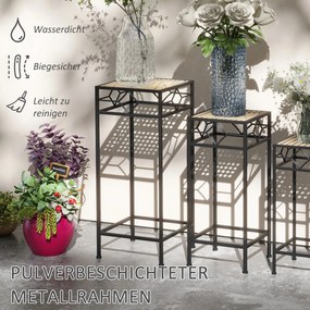 Outsunny Stojak na Rośliny, Zestaw 3 szt., okrągłe, składany, z efektem rattanu, metalowe nogi, do użytku wewnątrz i na zewnątrz, Czarno/Złoto
