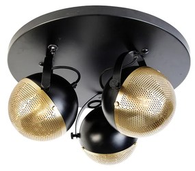 Industrialny reflektor czarny z mosiądzem 3-światła - Haicha