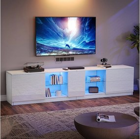 Szafka RTV - 160 x 40 x 52 cm - z diodami LED + 1 drzwi + 2 szuflady - MDF + szkło hartowane - biała
