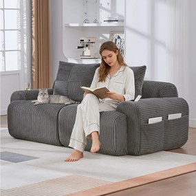 Nowoczesna sofa 2-osobowa - 200 x 99 x 80 cm - z uchwytem na kubek + kieszenią do przechowywania - aksamit - ciemnoszary