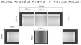 Rattanowy zestaw zmienny SEVILLA 1 + 2 + 1 dla 5 osób (antracyt)