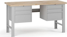 Stół warsztatowy G7, blat bukowy, 1700 x 800 x 840 mm, 2x kontener, 6x szuflada, szary