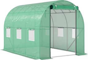 Outsunny Tunel foliowy z pokryciem z tworzywa sztucznego i stalową ramą, chodnikowa szklarnia z drzwiami rolowanymi, Zielony