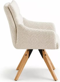 Krzesło obrotowe Saori kremowe boucle z podłokietnikami drewniane nowoczesne