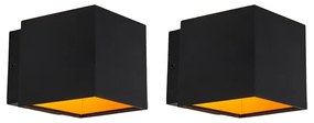 Zestaw 2 designerskich lamp ściennych czarno-złotych z LED - Caja Nowoczesny Oswietlenie wewnetrzne