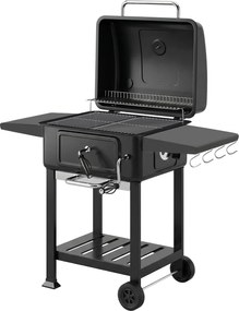Outsunny Grill węglowy BBQ Smoker z pokrywą, termometrem, regulowaną wysokością węgla, kominem, rusztem, boczną półką i tacką na popiół | Aosom PL