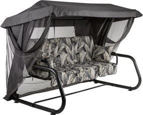 VENEZIA Huśtawka ogrodowa, metalowa, szara z liśćmi