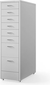 Szafka kartotekowa na kółkach, metalowa, 8 szuflad, na dokumenty, szara, 300x1100x600 mm: SARA V8