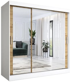 Szafa przesuwna z lustrem biały + dąb artisan 200 cm - Kukkin 6X