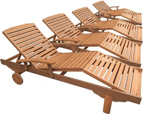 Składany leżak "Singapur" z drewna egzotycznego - Klon - Jasnobrązowy - Zestaw 4 sztuk